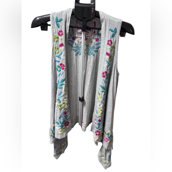 Johnny Was asymmetrical Vest Womens S Embroidered Floral Bohemian gray Western - Picture 1 of 4